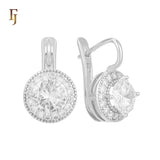 Elegant Halo CZ Russian Lock Earrings – Gold Plated Round Drop | Sparkling Non-Tarnish Jewelry by FJ