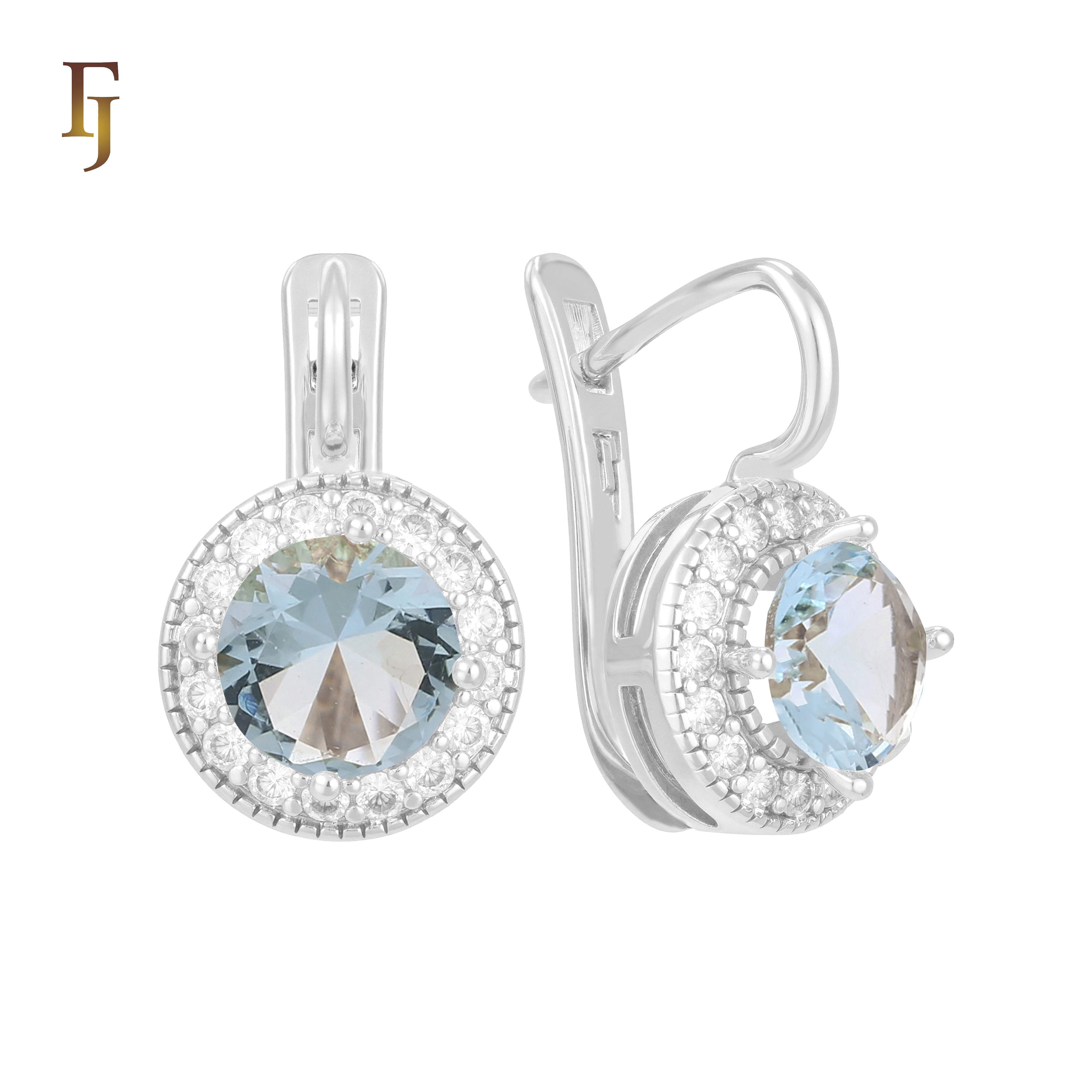Elegant Halo CZ Russian Lock Earrings – Gold Plated Round Drop | Sparkling Non-Tarnish Jewelry by FJ