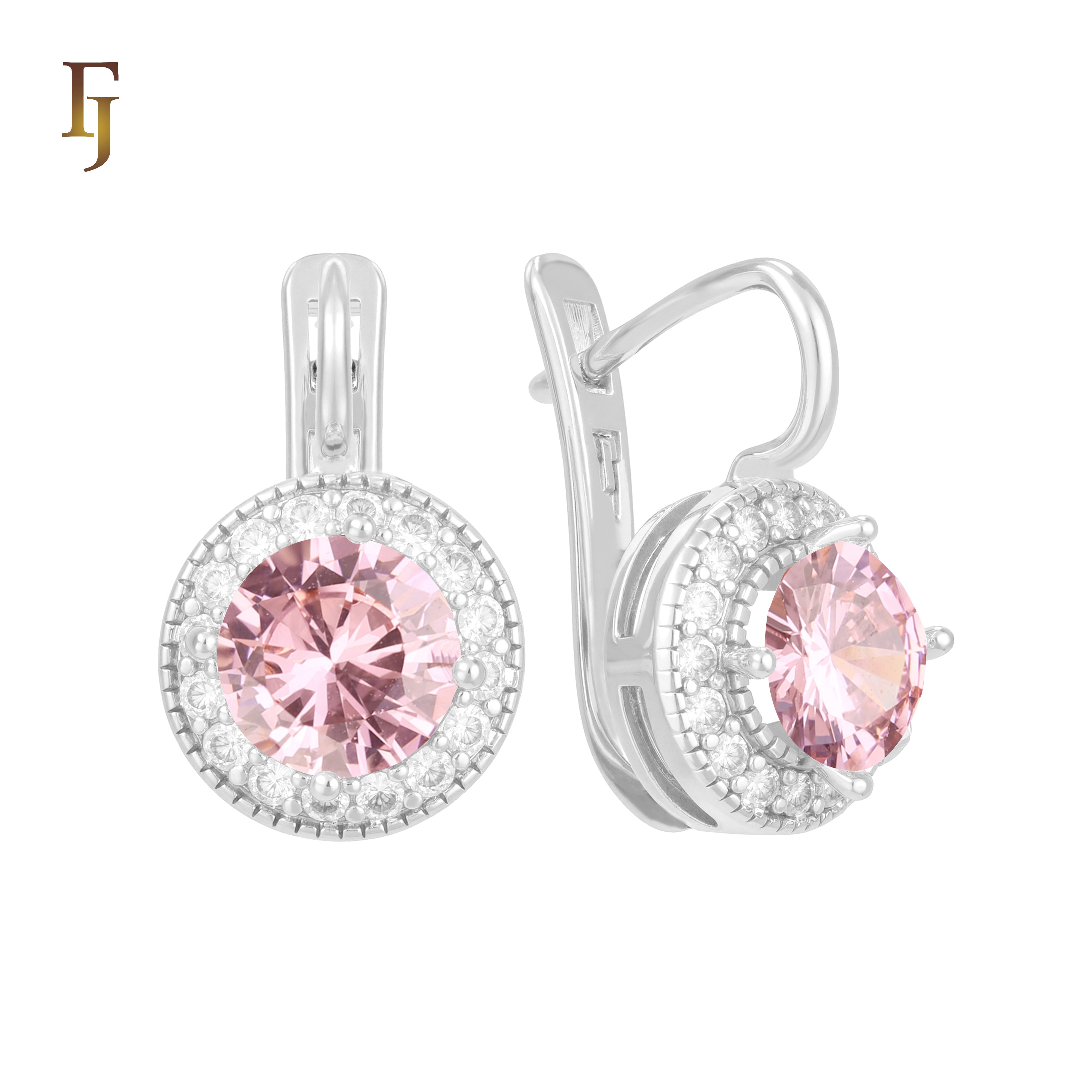 Elegant Halo CZ Russian Lock Earrings – Gold Plated Round Drop | Sparkling Non-Tarnish Jewelry by FJ
