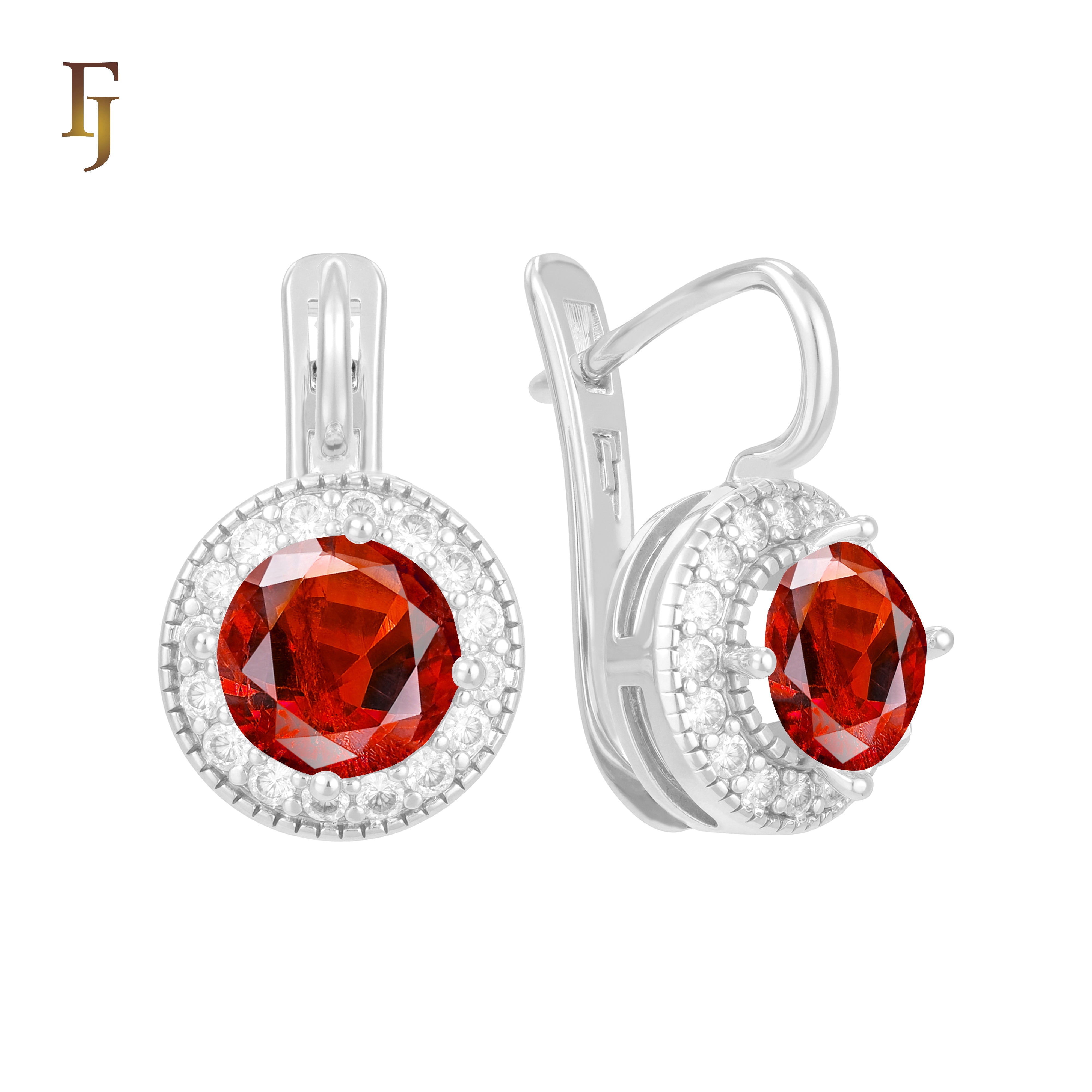 Elegant Halo CZ Russian Lock Earrings – Gold Plated Round Drop | Sparkling Non-Tarnish Jewelry by FJ
