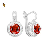 Elegant Halo CZ Russian Lock Earrings – Gold Plated Round Drop | Sparkling Non-Tarnish Jewelry by FJ
