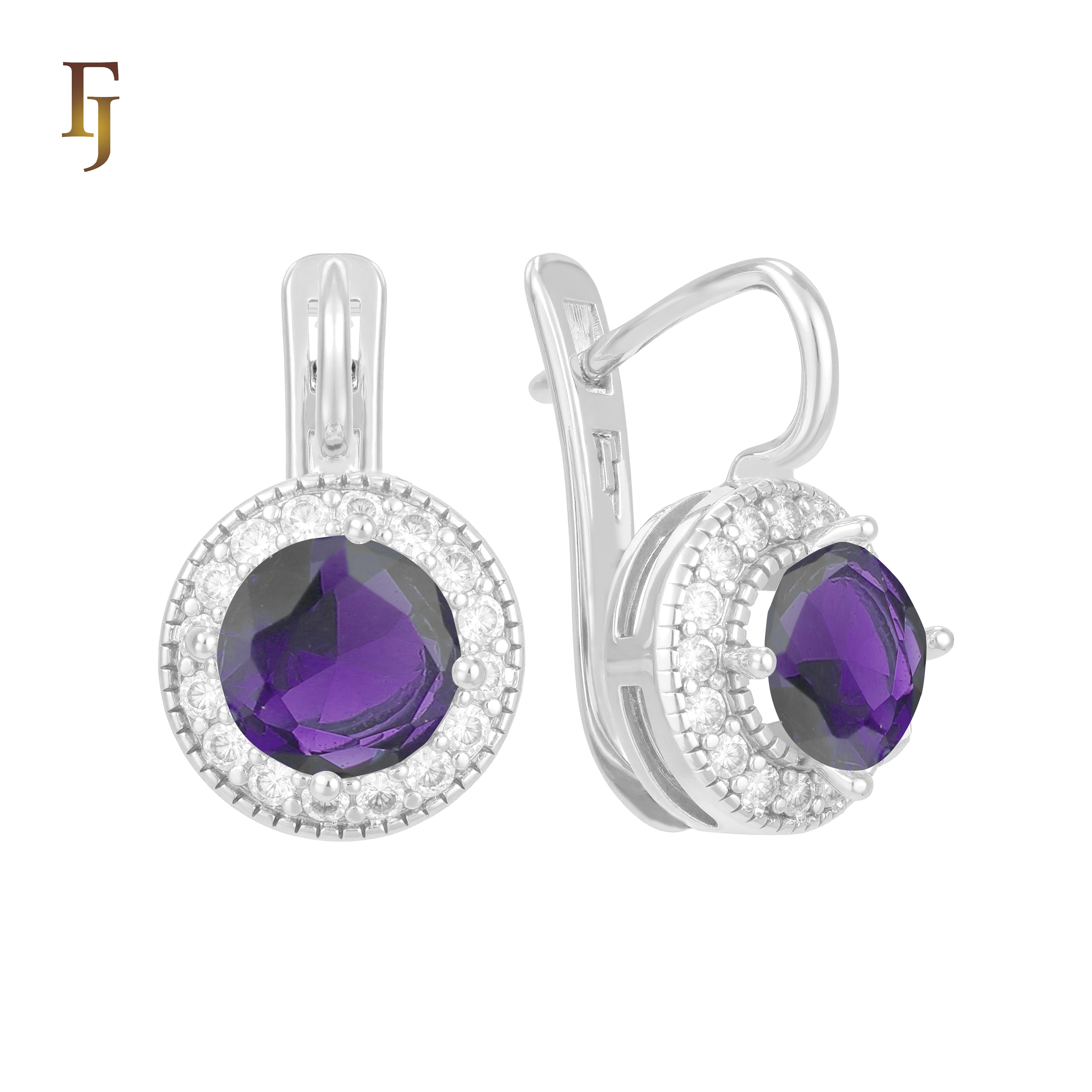 Elegant Halo CZ Russian Lock Earrings – Gold Plated Round Drop | Sparkling Non-Tarnish Jewelry by FJ
