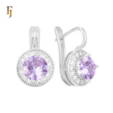 Elegant Halo CZ Russian Lock Earrings – Gold Plated Round Drop | Sparkling Non-Tarnish Jewelry by FJ