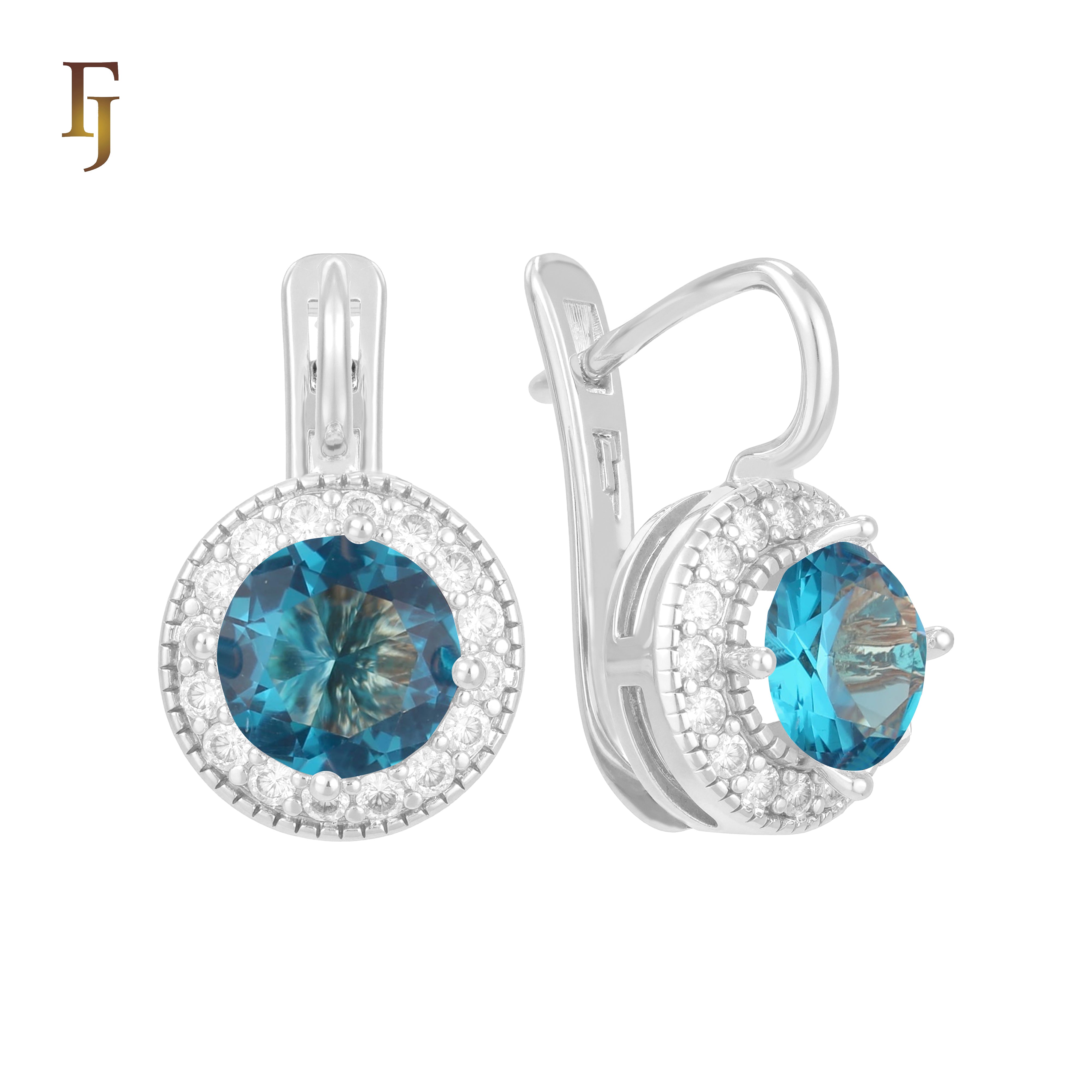 Elegant Halo CZ Russian Lock Earrings – Gold Plated Round Drop | Sparkling Non-Tarnish Jewelry by FJ