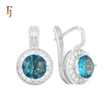 Elegant Halo CZ Russian Lock Earrings – Gold Plated Round Drop | Sparkling Non-Tarnish Jewelry by FJ