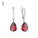 Teardrop Garnet-Red Russian Lock Earrings – Classic Drop Earrings in Gold Finish – FJ Jewelry