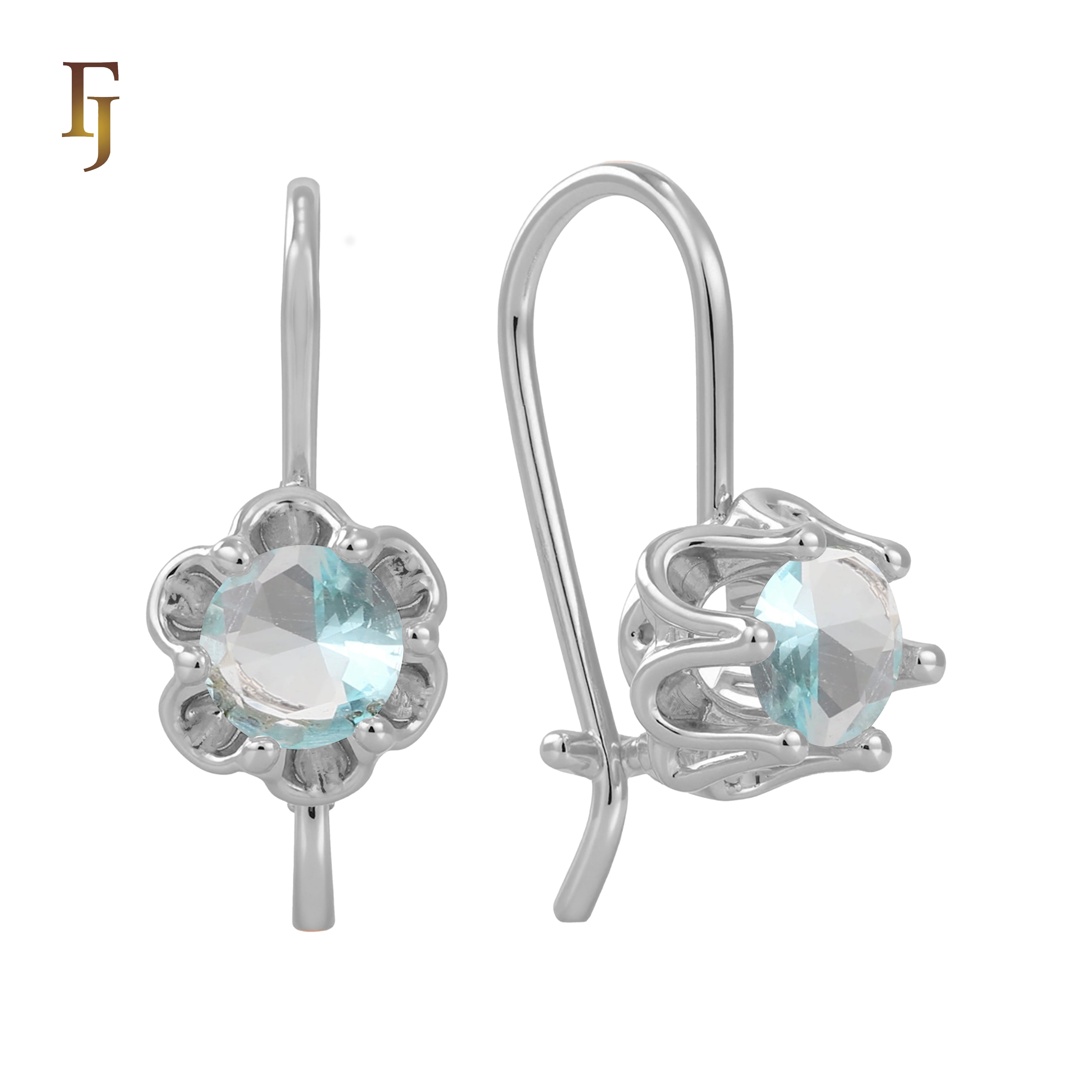 Gold Wire Hook Earrings – Floral Prong CZ Drop Design | Lightweight Dainty Jewelry by FJ
