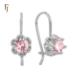 Gold Wire Hook Earrings – Floral Prong CZ Drop Design | Lightweight Dainty Jewelry by FJ