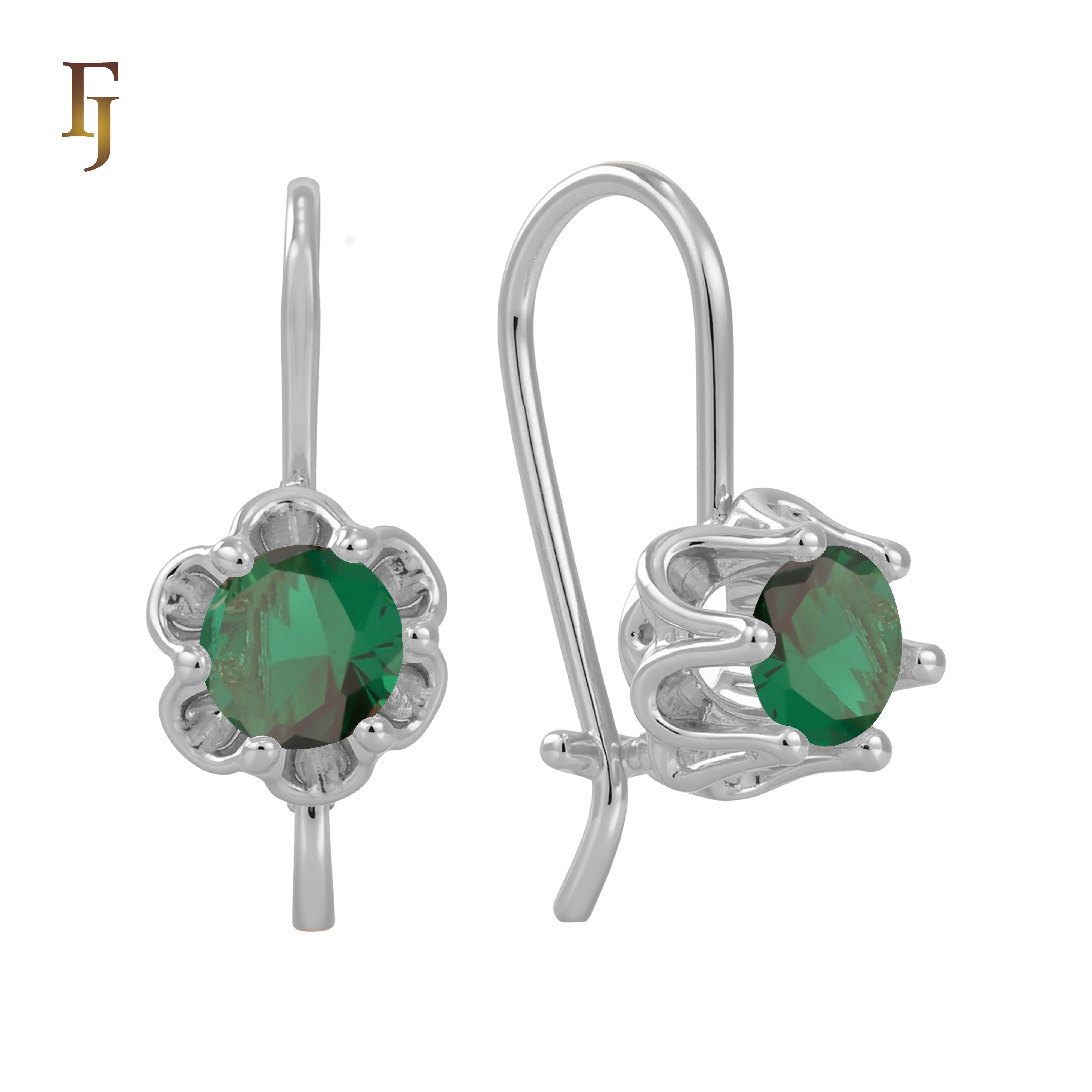 Gold Wire Hook Earrings – Floral Prong CZ Drop Design | Lightweight Dainty Jewelry by FJ