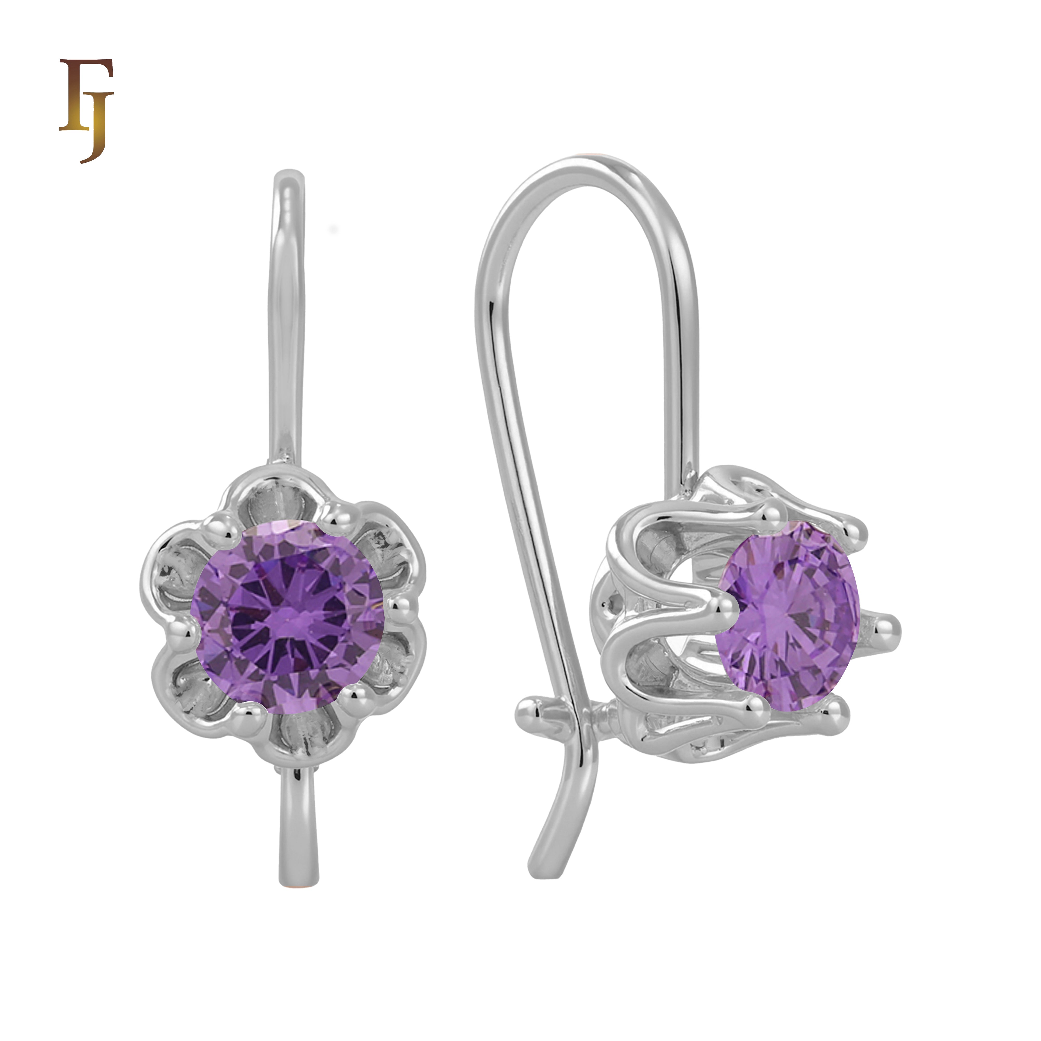 Gold Wire Hook Earrings – Floral Prong CZ Drop Design | Lightweight Dainty Jewelry by FJ