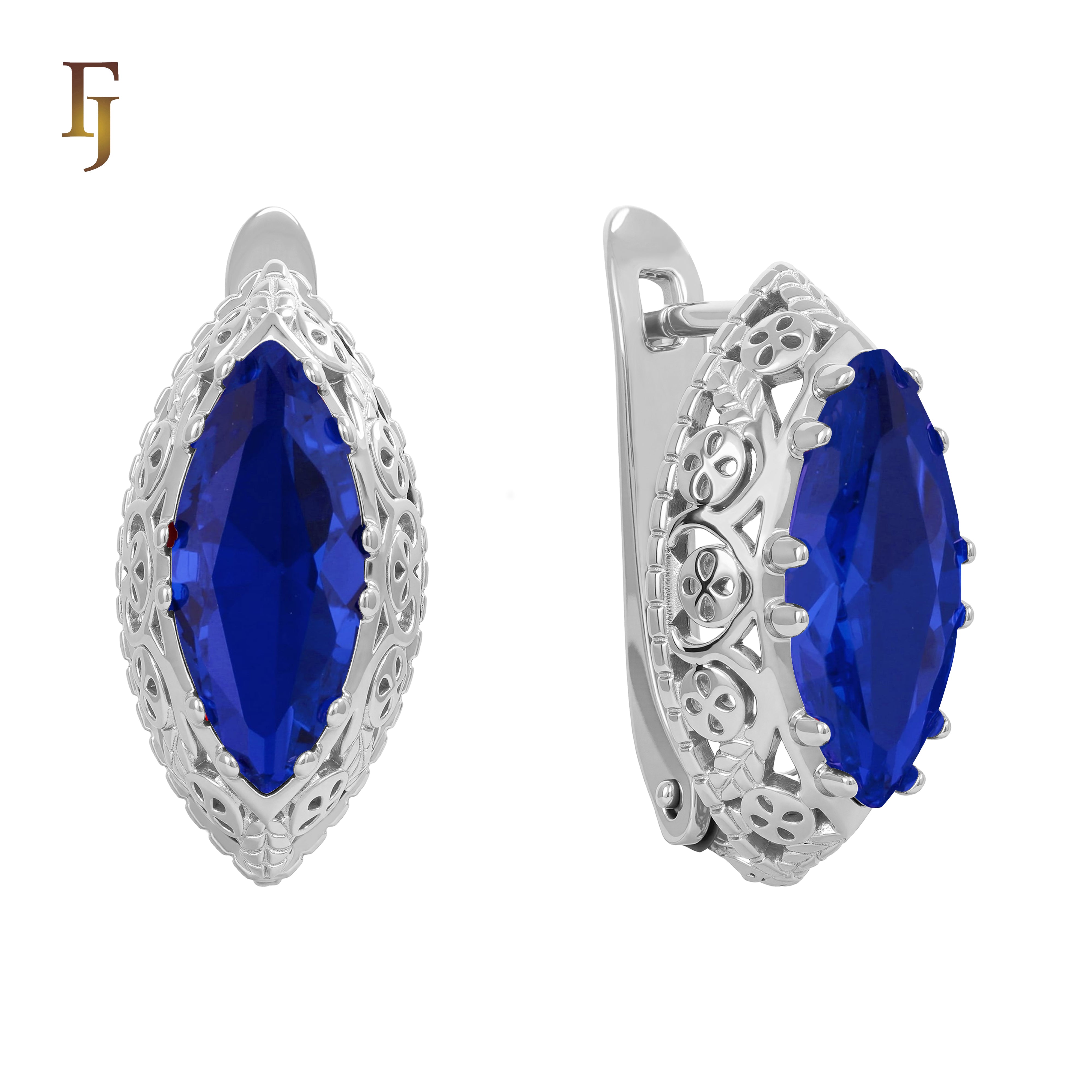 .FJ Oval Horse Eye Marquise shape CZ Earrings for Women Red Blue Green CZ