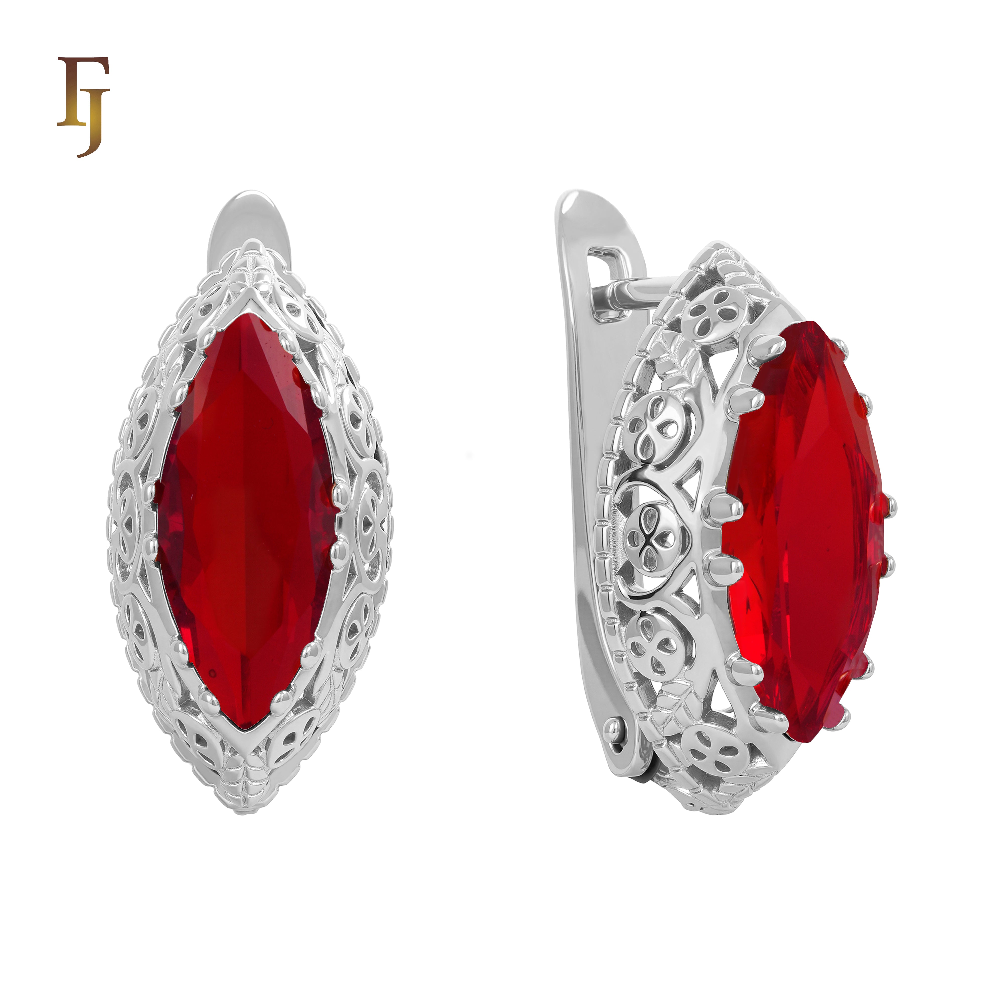 .FJ Oval Horse Eye Marquise shape CZ Earrings for Women Red Blue Green CZ