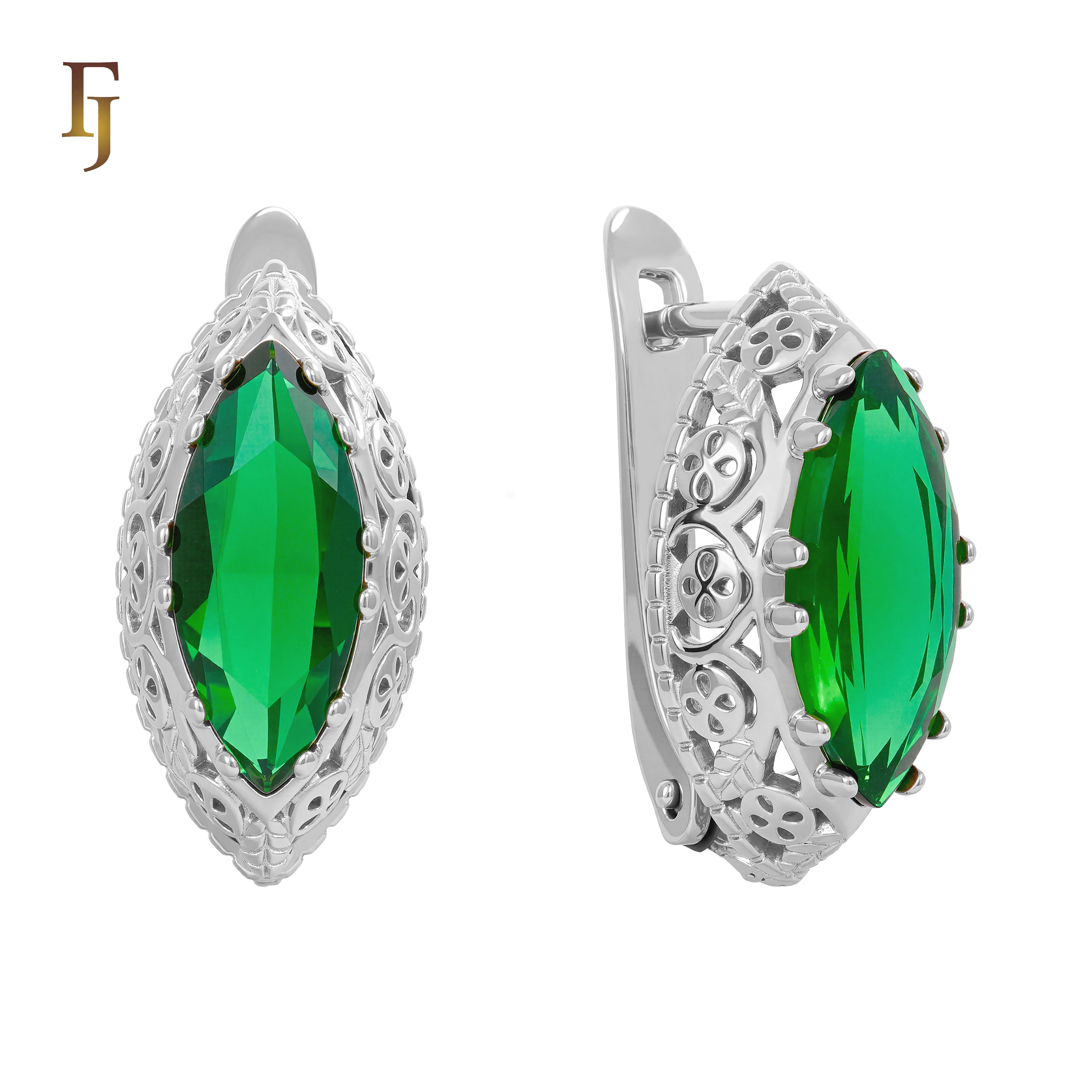.FJ Oval Horse Eye Marquise shape CZ Earrings for Women Red Blue Green CZ