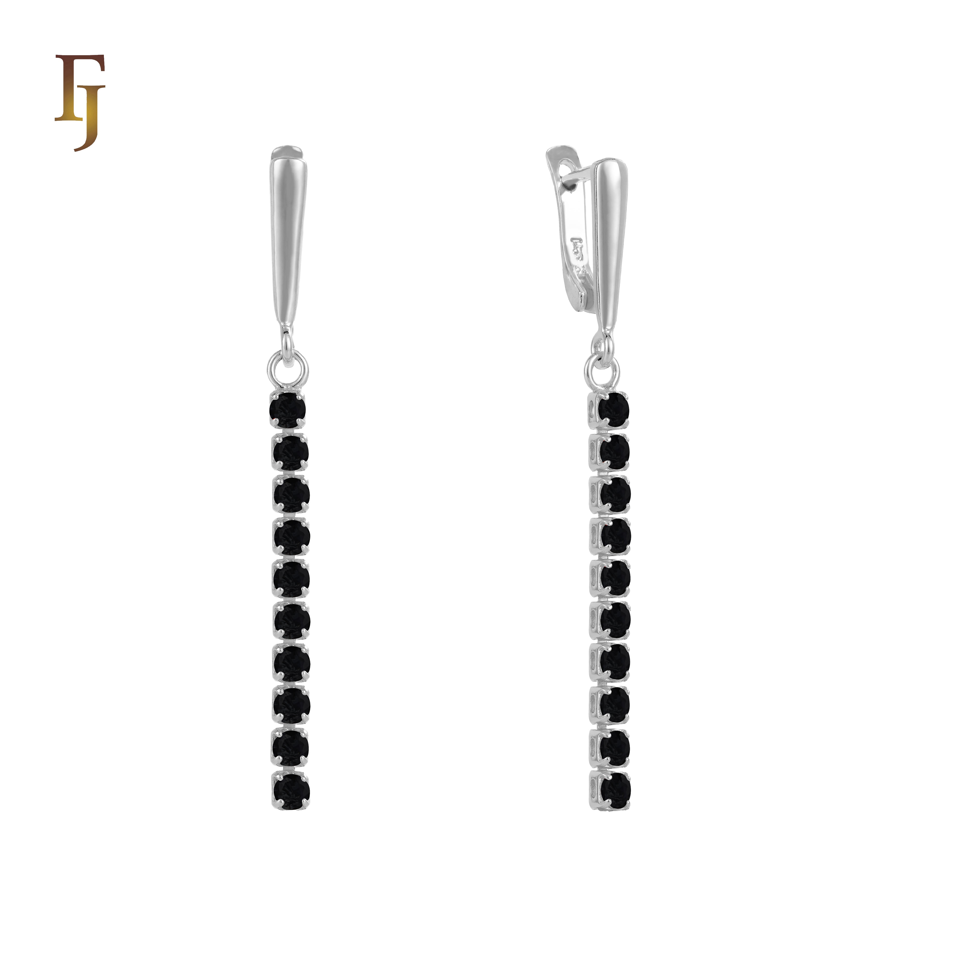 Gold Long Drop Earrings with CZ Tennis Chain – Elegant Sparkling Dangle Earrings for Women – FJ Jewelry