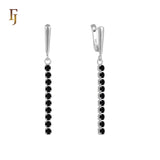 Gold Long Drop Earrings with CZ Tennis Chain – Elegant Sparkling Dangle Earrings for Women – FJ Jewelry