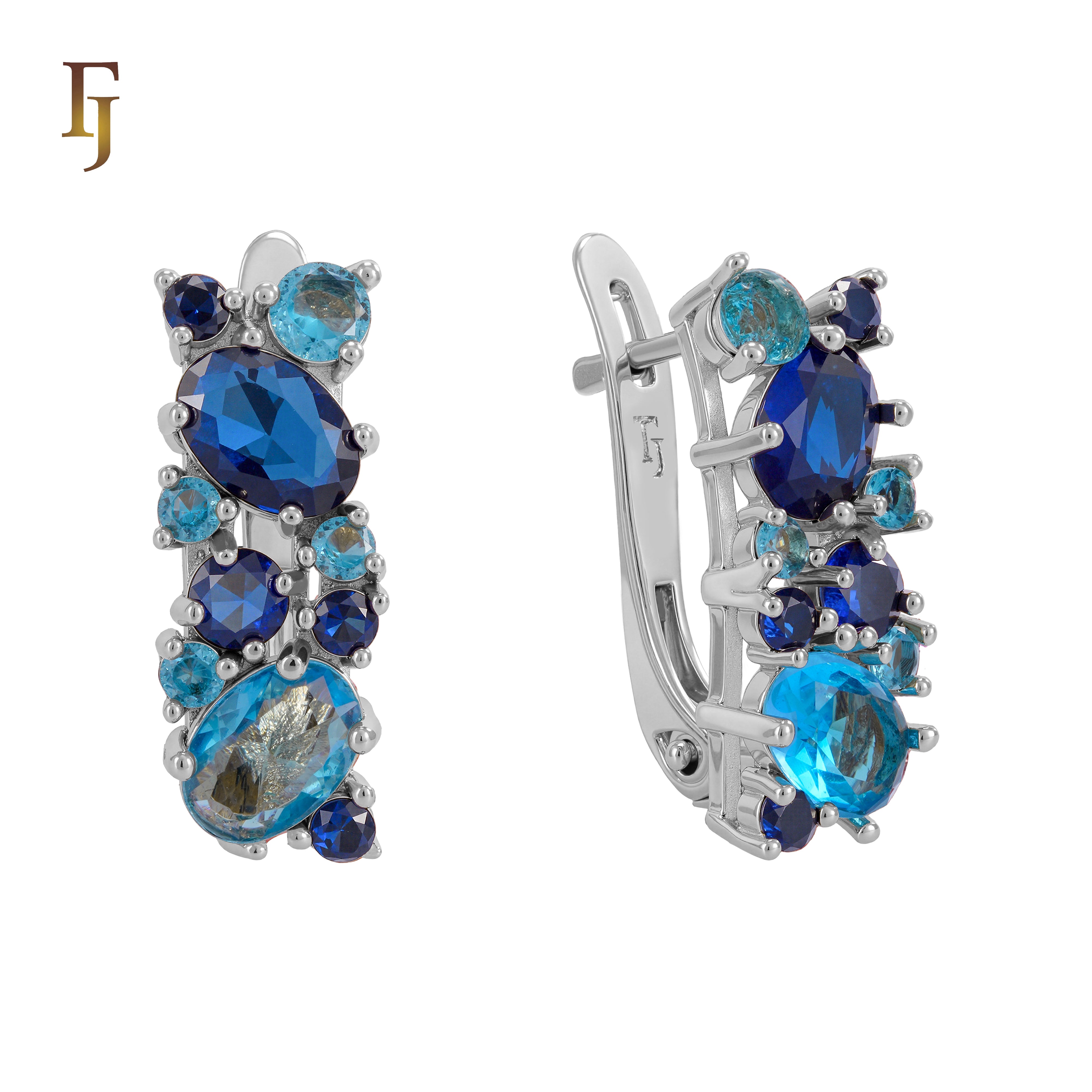 Elegant Rose Gold Earrings with Blue Multi-Color CZ Stones - Fashion Statement Jewelry for Women