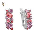 Elegant Rose Gold Earrings with Blue Multi-Color CZ Stones - Fashion Statement Jewelry for Women
