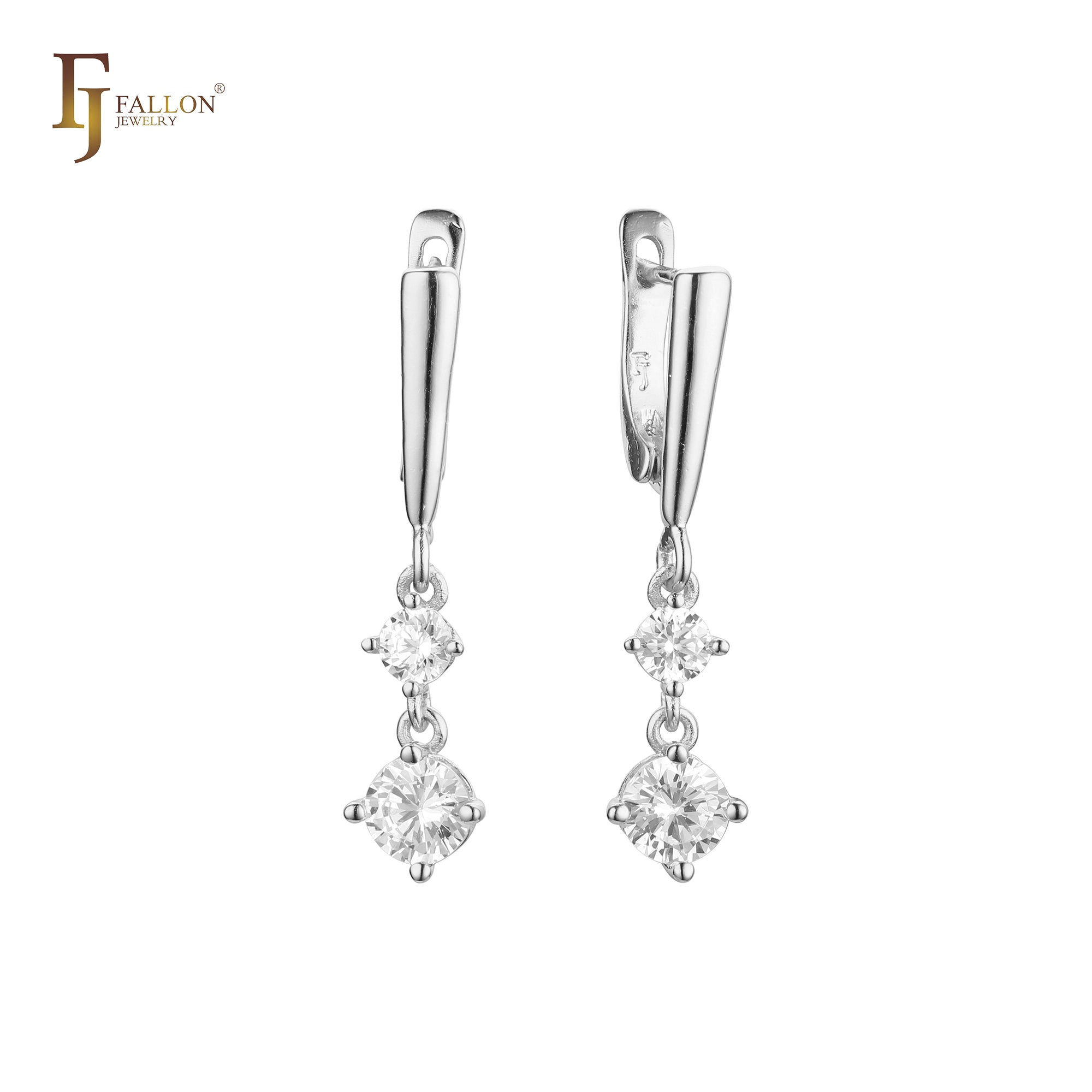Pendientes de oro blanco y oro rosa con doble circonita blanca