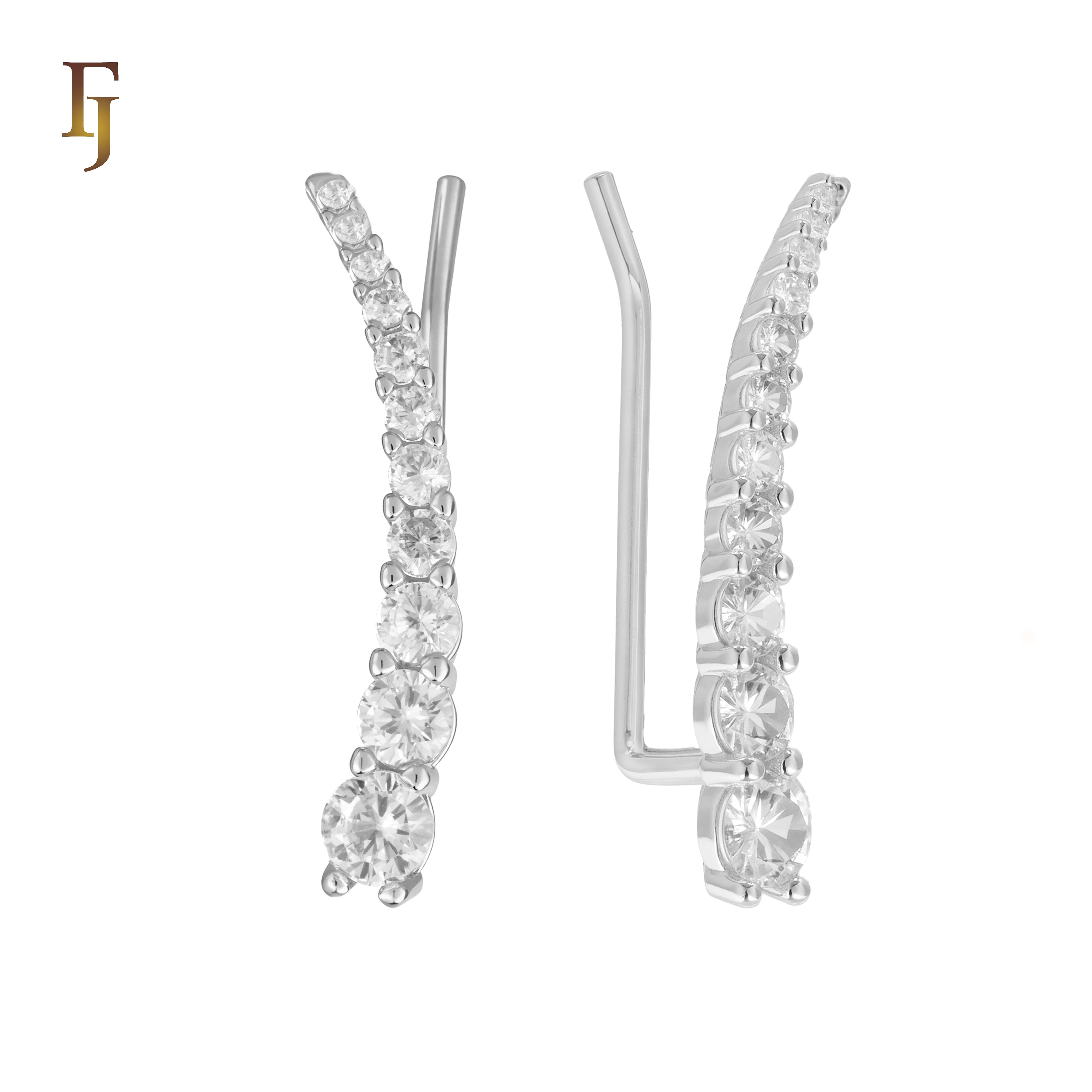 Gold Plated Crawler Earrings – Graduated CZ Ear Climber Curve | Trendy Non-Tarnish Pierced Jewelry by FJ