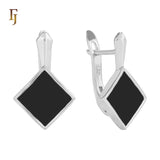 Chic Black Enamel Diamond-Shaped Gold Earrings – Geometric Minimalist Jewelry for Modern Women