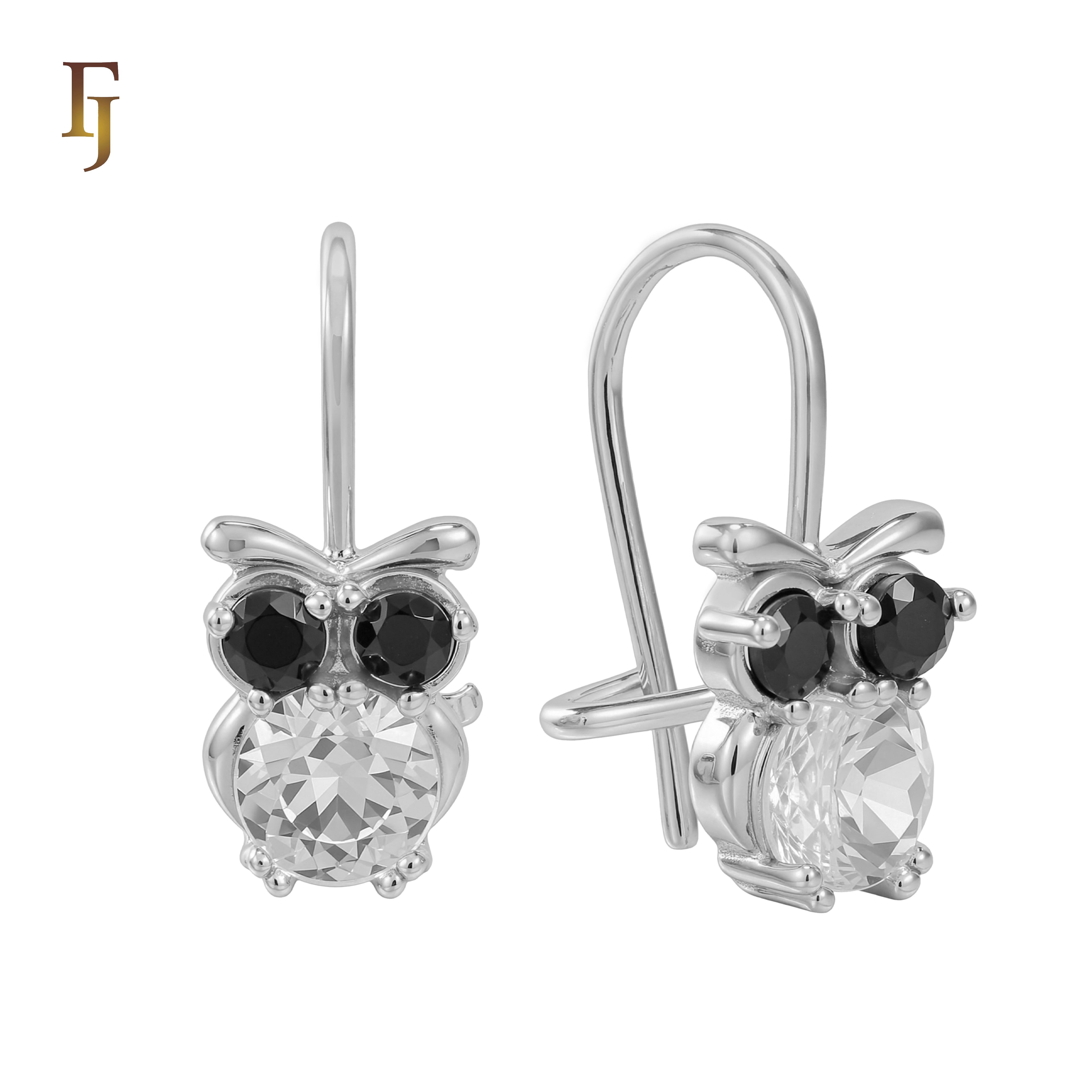 Gold Child Earrings – Owl Design Wire Hook with CZ Eyes & Body | Cute Non-Tarnish Jewelry by FJ