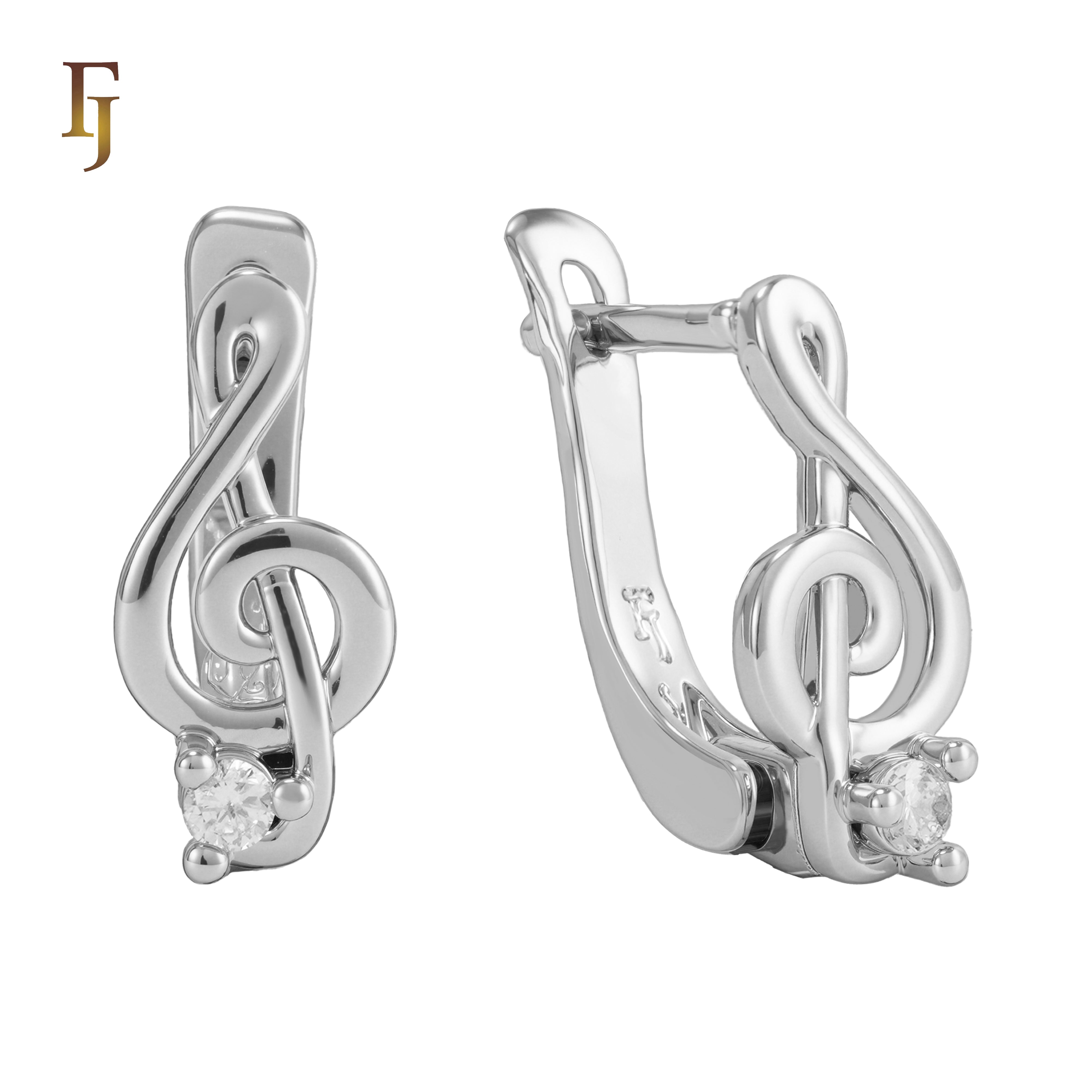 Gold-Plated Treble Clef Russian Lock Earrings with CZ – Music Note Inspired Jewelry