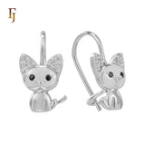 Gold Child Earrings – Cute Cat Wire Hook with CZ Ears | Non-Tarnish Pierced Jewelry by FJ