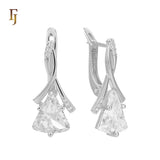 🔥 Gold Russian Lock Earrings – Blue Triangle CZ Drop with Crisscross Pavé Design | Elegant Non-Tarnish Jewelry by FJ