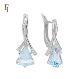 🔥 Gold Russian Lock Earrings – Blue Triangle CZ Drop with Crisscross Pavé Design | Elegant Non-Tarnish Jewelry by FJ