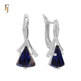 🔥 Gold Russian Lock Earrings – Blue Triangle CZ Drop with Crisscross Pavé Design | Elegant Non-Tarnish Jewelry by FJ