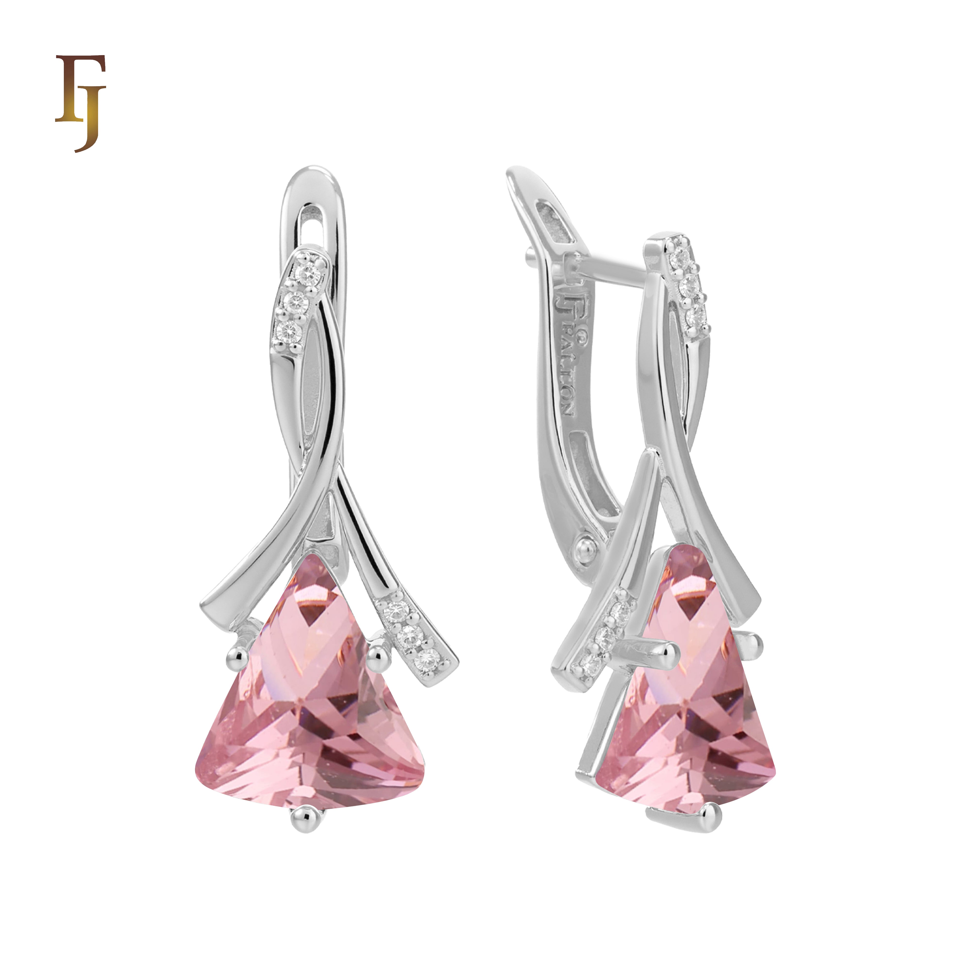 🔥 Gold Russian Lock Earrings – Blue Triangle CZ Drop with Crisscross Pavé Design | Elegant Non-Tarnish Jewelry by FJ