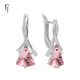 🔥 Gold Russian Lock Earrings – Blue Triangle CZ Drop with Crisscross Pavé Design | Elegant Non-Tarnish Jewelry by FJ