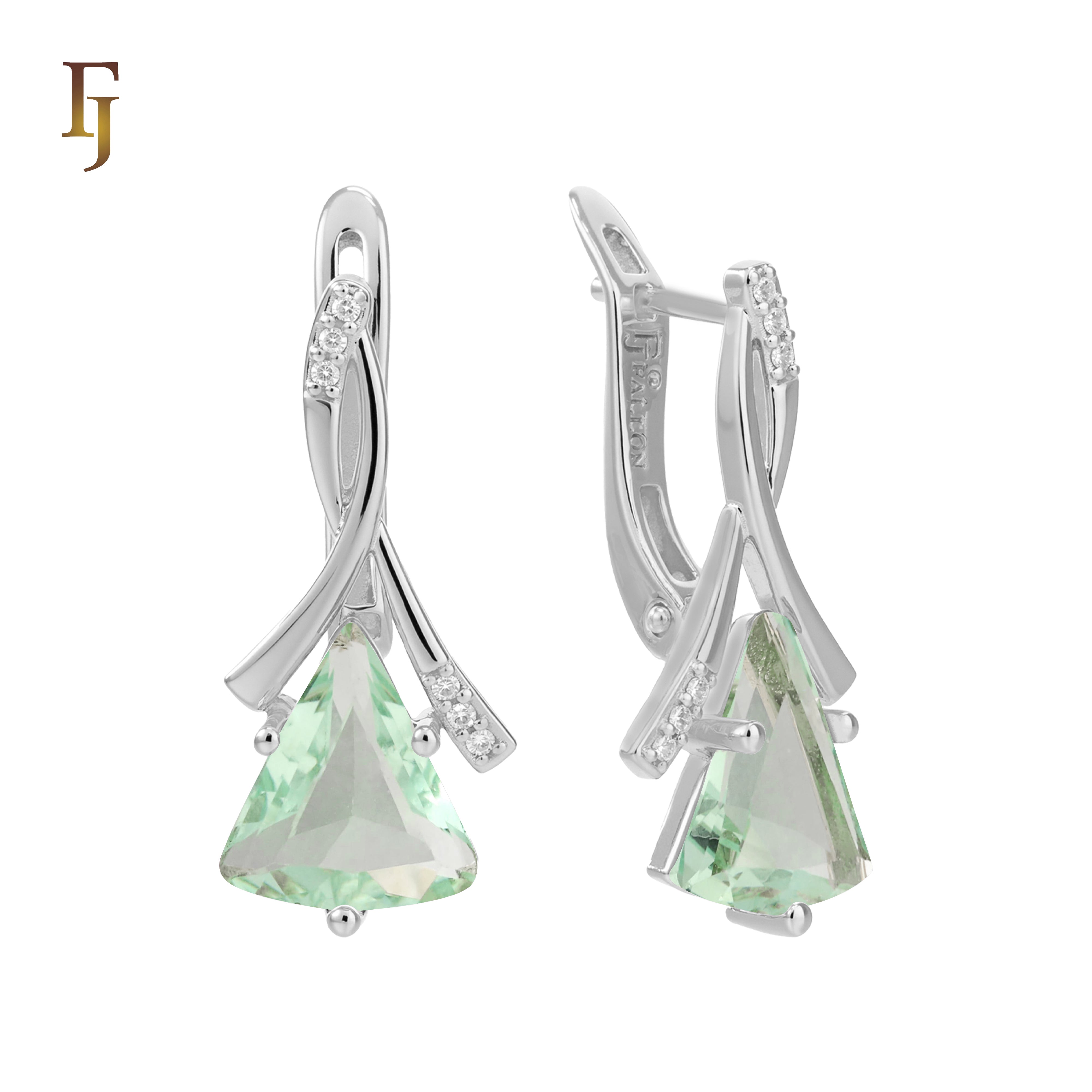 🔥 Gold Russian Lock Earrings – Blue Triangle CZ Drop with Crisscross Pavé Design | Elegant Non-Tarnish Jewelry by FJ