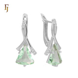 🔥 Gold Russian Lock Earrings – Blue Triangle CZ Drop with Crisscross Pavé Design | Elegant Non-Tarnish Jewelry by FJ
