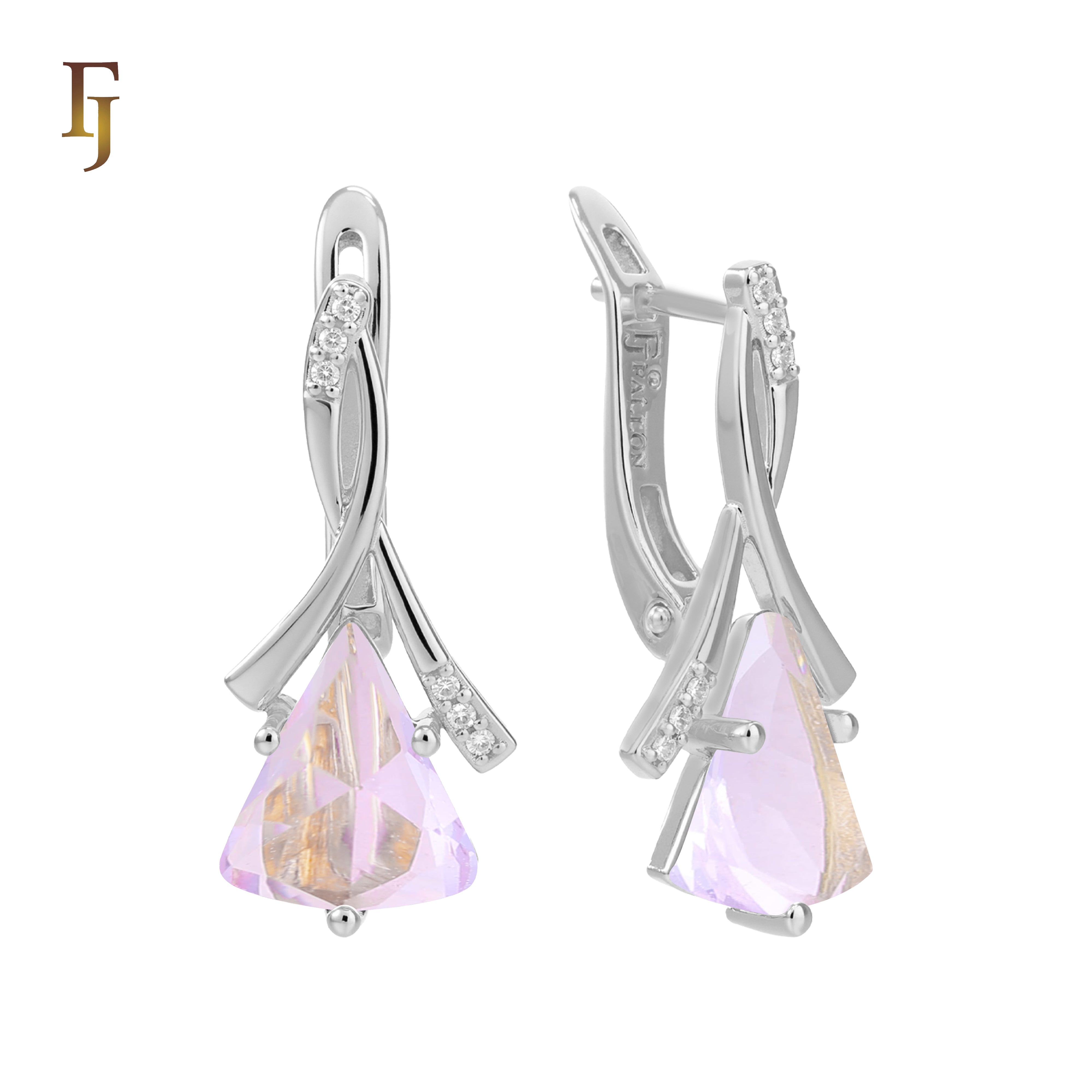 🔥 Gold Russian Lock Earrings – Blue Triangle CZ Drop with Crisscross Pavé Design | Elegant Non-Tarnish Jewelry by FJ