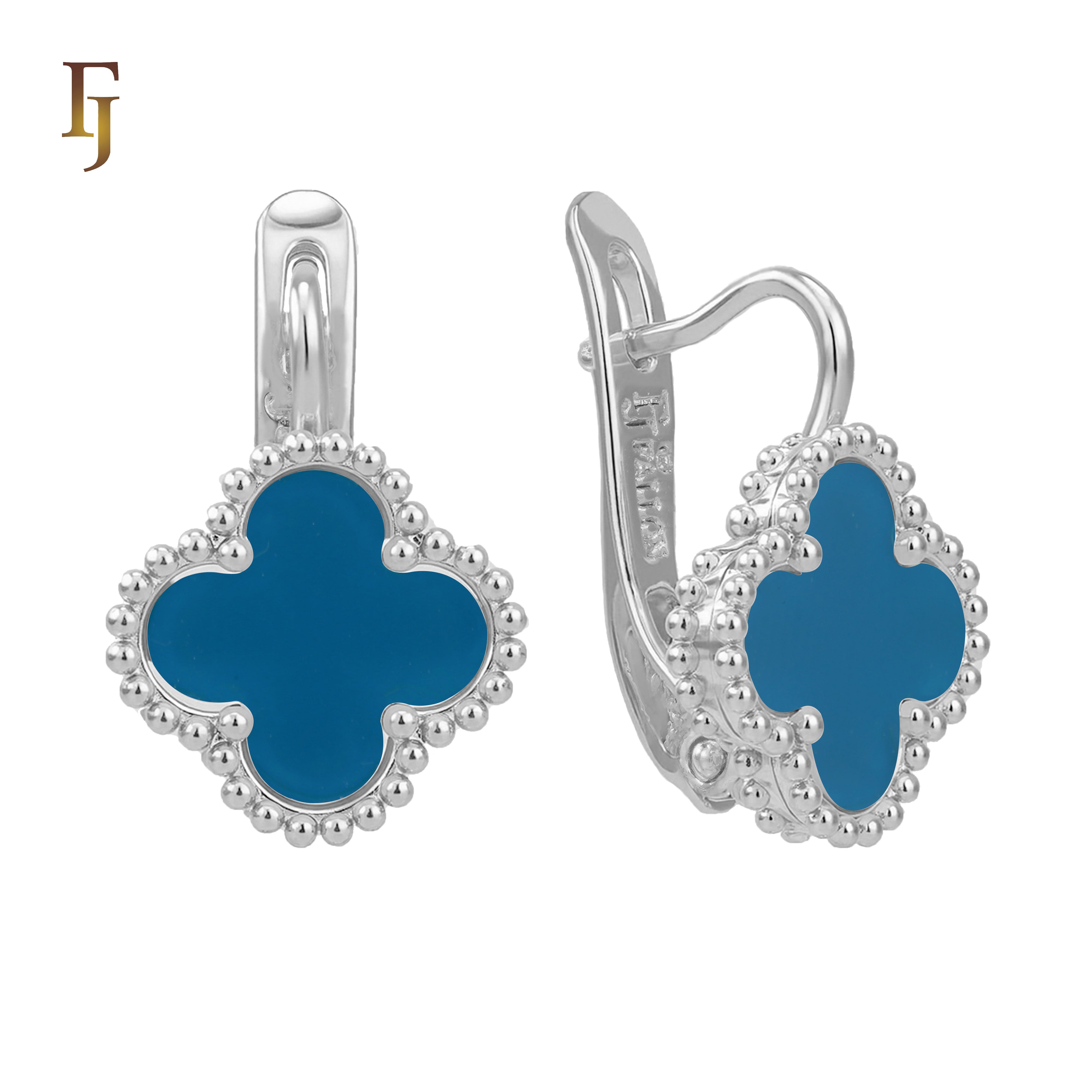 🔥 Rose Gold Russian Lock Earrings – Colorful Clover Enamel with Beaded Frame | Classic Non-Tarnish Jewelry by FJ