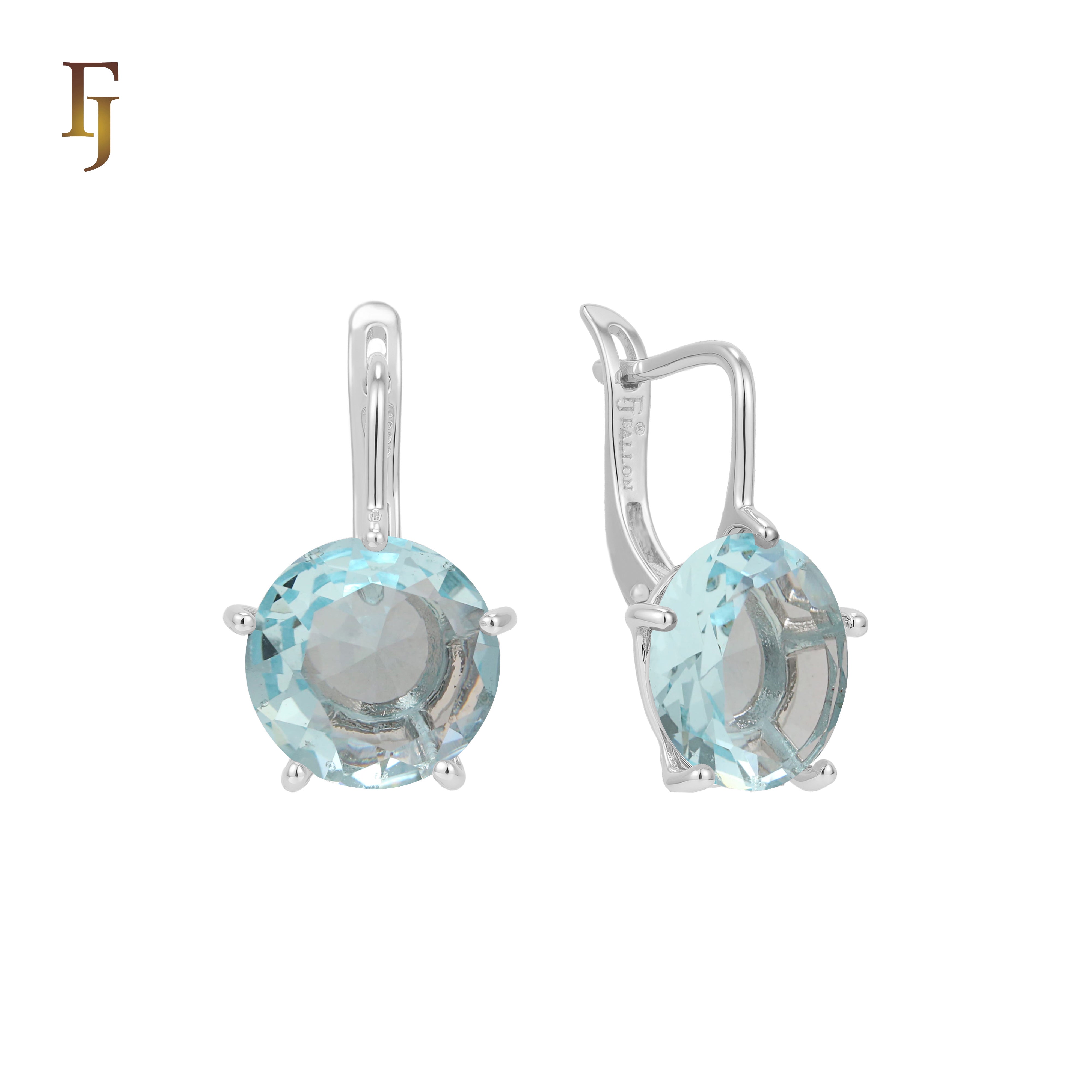 Gold Russian Lock Earrings – Round Light Purple CZ Four-Prong Drop | Minimalist Non-Tarnish Jewelry by FJ
