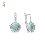 Gold Russian Lock Earrings – Round Light Purple CZ Four-Prong Drop | Minimalist Non-Tarnish Jewelry by FJ