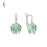Gold Russian Lock Earrings – Round Light Purple CZ Four-Prong Drop | Minimalist Non-Tarnish Jewelry by FJ