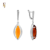 🔥 Gold Russian Lock Earrings – Orange Marquise CZ Drop with Minimalist Open Frame | Elegant Non-Tarnish Jewelry by FJ