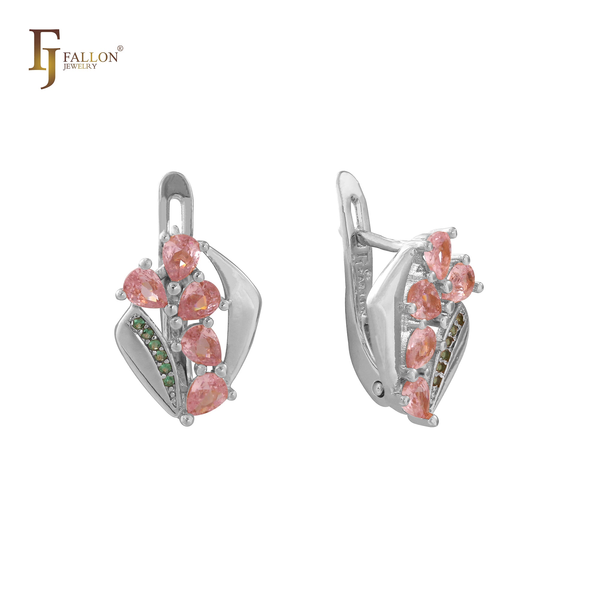 Pendientes con circonitas cúbicas de colores en racimo mixto de oro de 14 quilates, oro rosa y oro blanco.