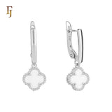 🔥 Rose Gold Drop Earrings with White Clover Charm – Elegant Russian Lock Earrings for Women