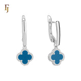 🔥 Rose Gold Drop Earrings with White Clover Charm – Elegant Russian Lock Earrings for Women