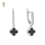 🔥 Rose Gold Drop Earrings with White Clover Charm – Elegant Russian Lock Earrings for Women