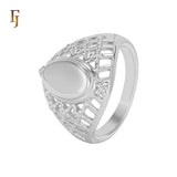 Silver Oval Statement Ring with Floral Openwork Design – Vintage Style Fashion Jewelry for Women – FJ Jewelry