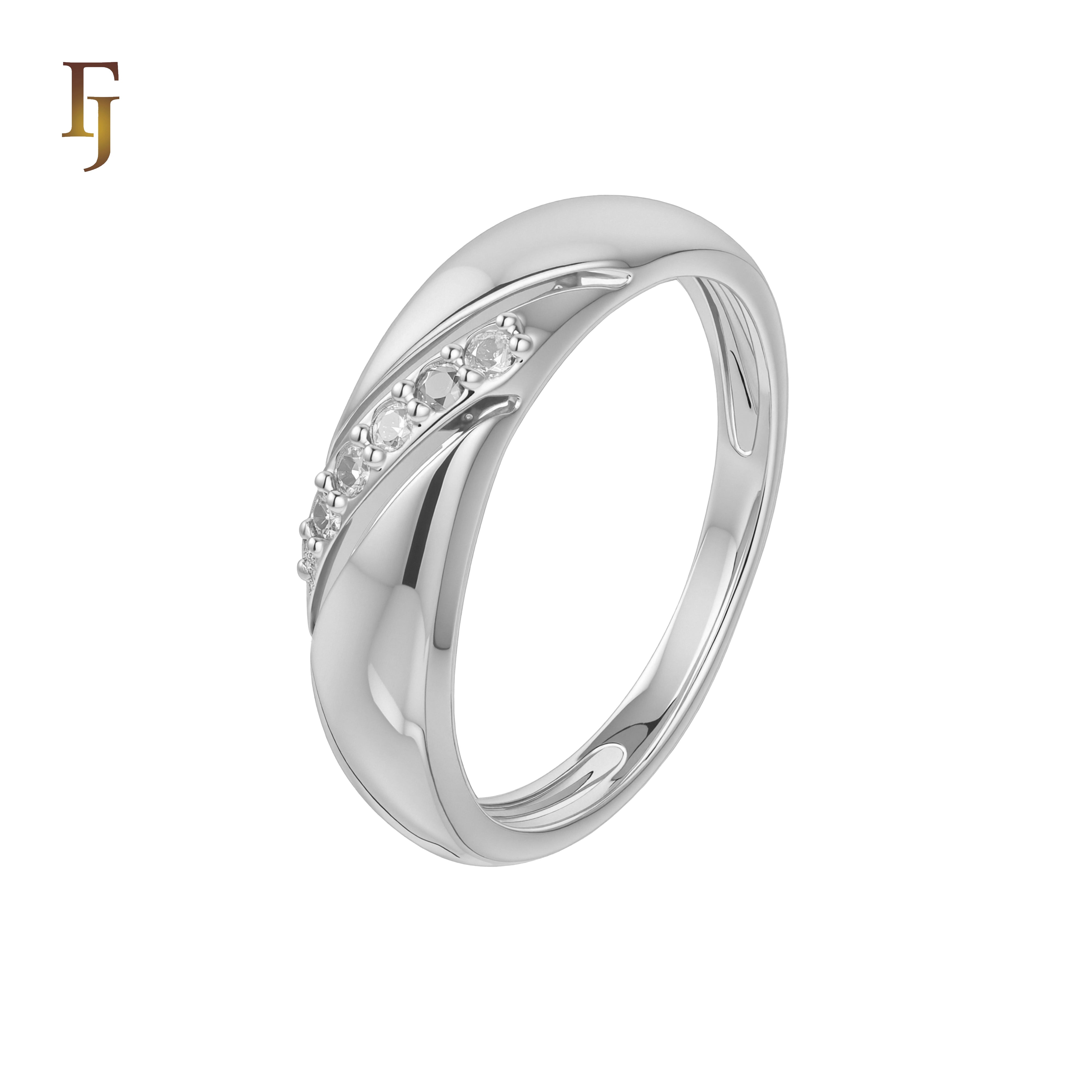Gold Plated CZ Band Ring for Women – 14K Yellow Gold Twist Design, 4.8mm Wide | FJ Jewelry 53200023-01