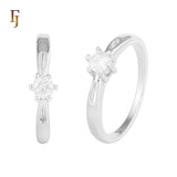 Classic Silver Solitaire Ring with Round White CZ in Six-Prong Setting – FJ Jewelry