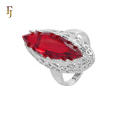 Gold Marquise Red Crystal Ring for Women – Large Statement Cocktail Ring with Filigree Detail – FJ Jewelry