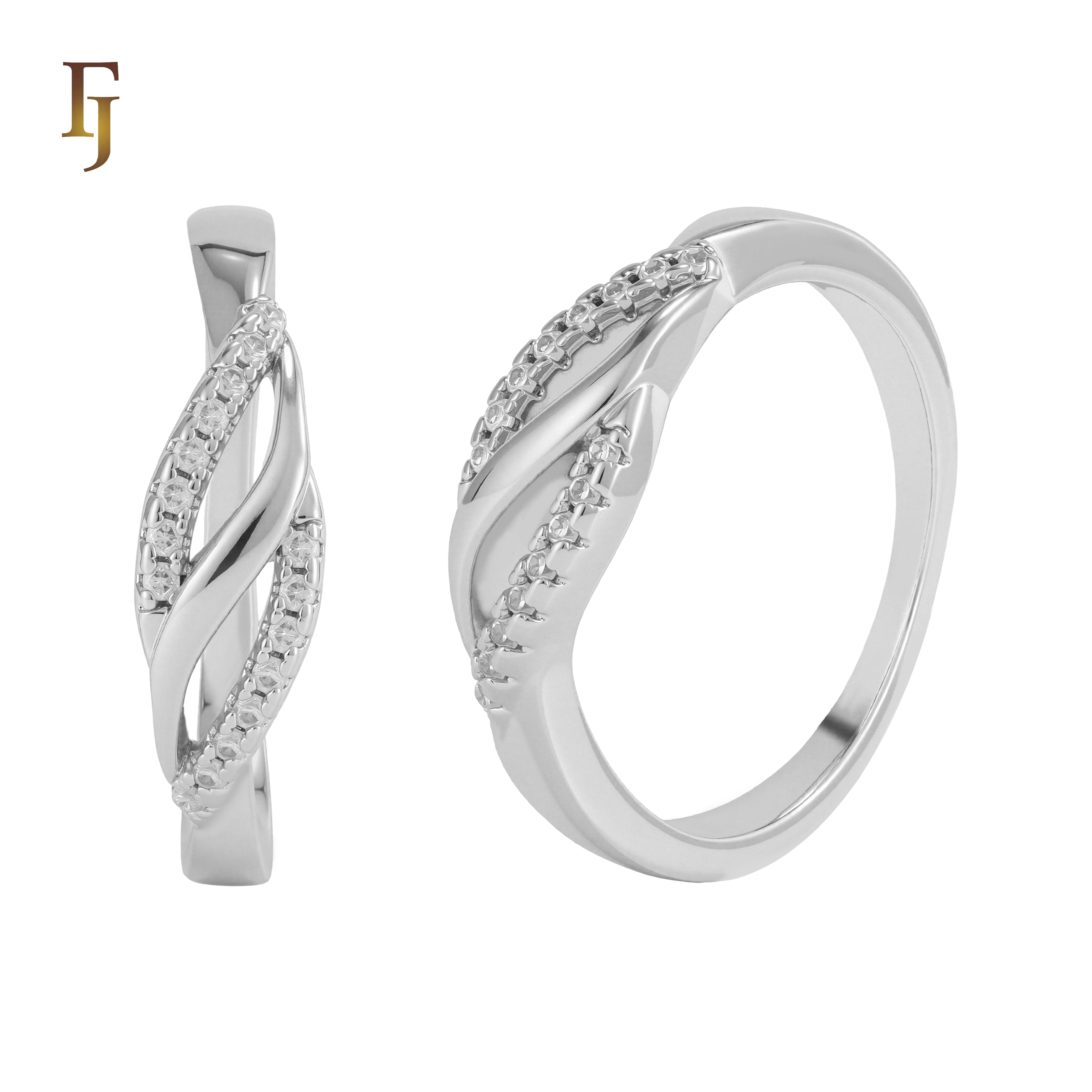 Twisted Gold Plated Ring with Double Row CZ Accents Elegant Crossover Design