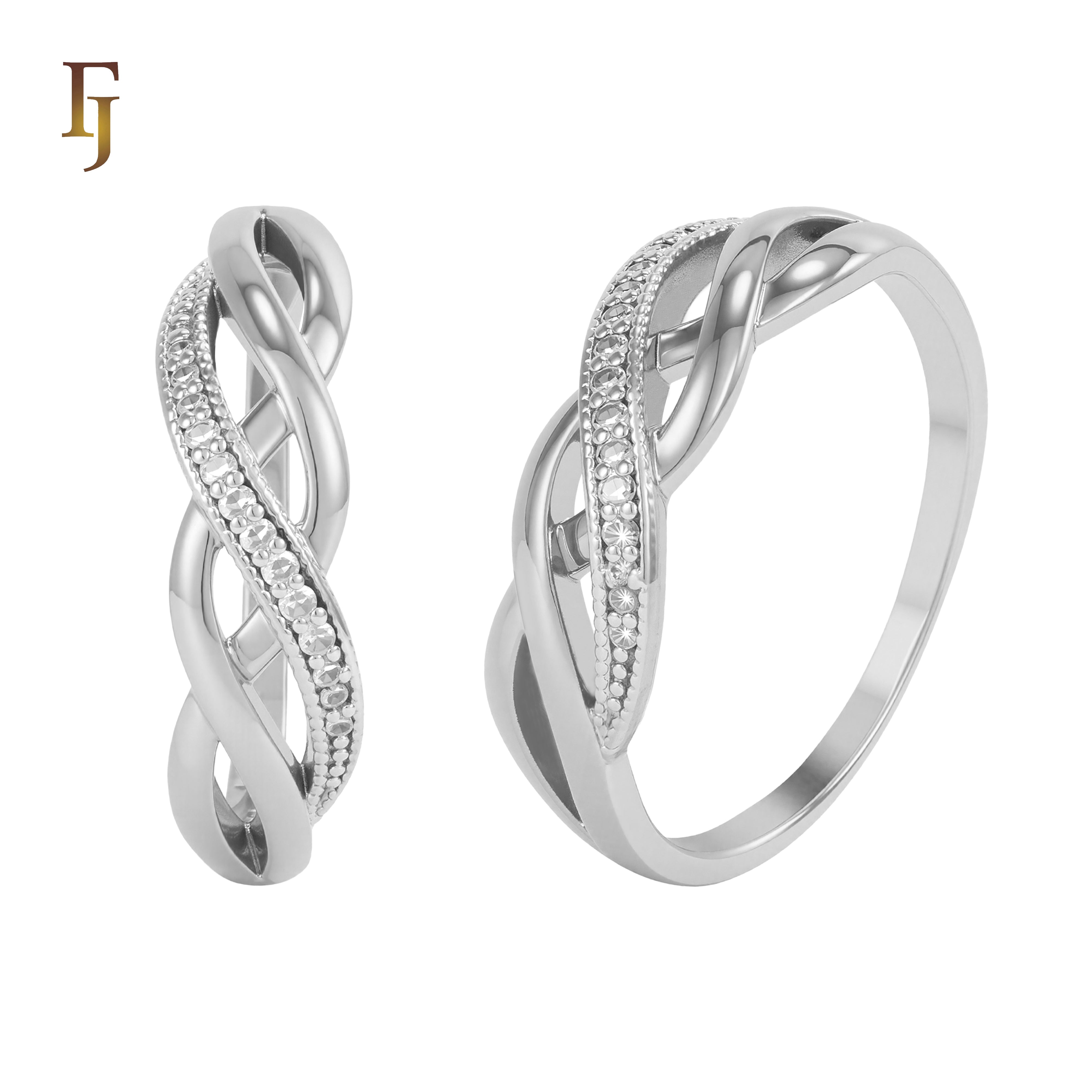 Rose Gold Twist Women’s Ring – Interwoven Band with CZ Accents for Elegant Daily Wear